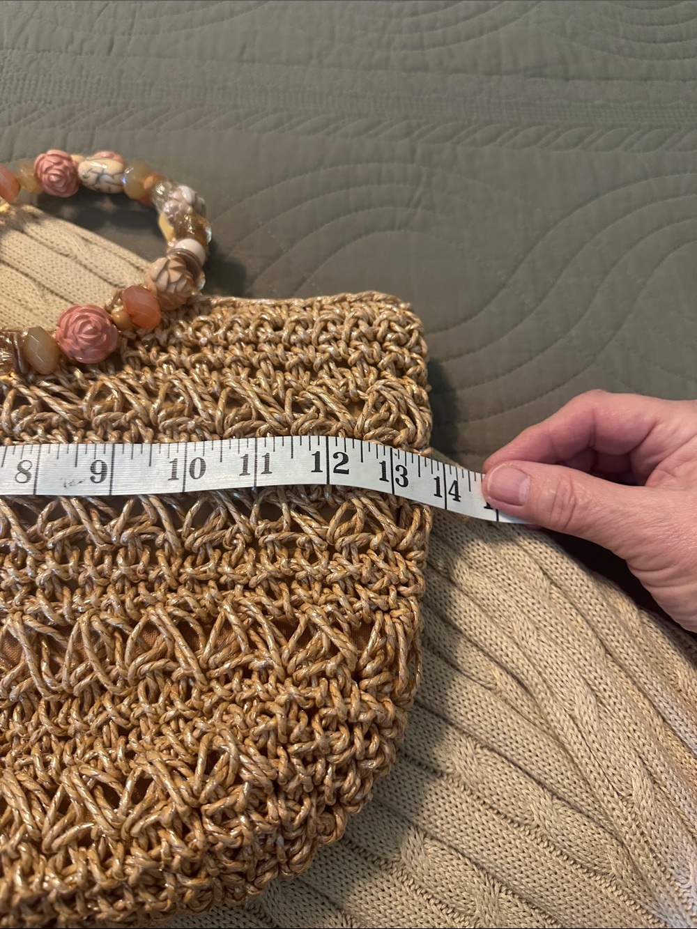Blue Miami Handmade Beaded Handle Woven Straw Tote in Natural Brown - Picture 6 of 9